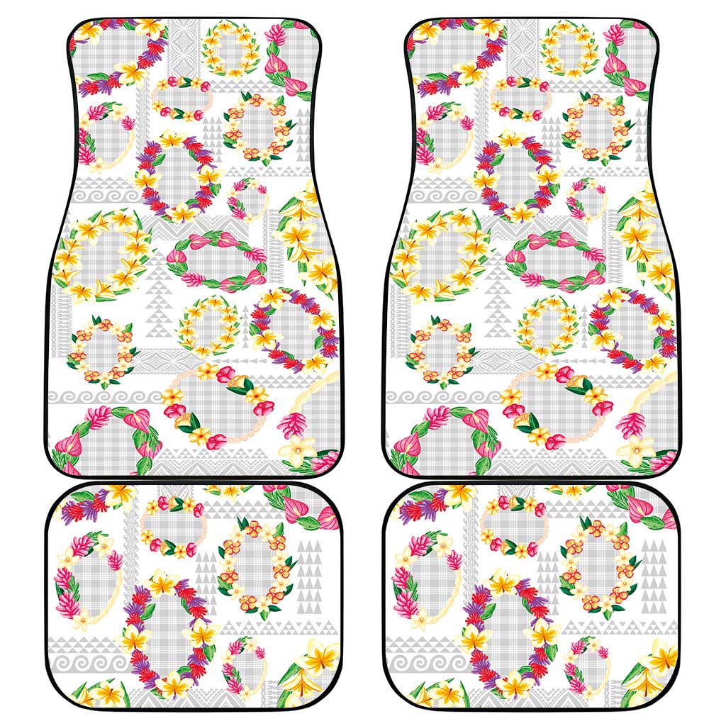 Hawaiian Kakau Tattoo Leis and Palaka Pattern Car Mats Traditional Aloha Tribal White Color