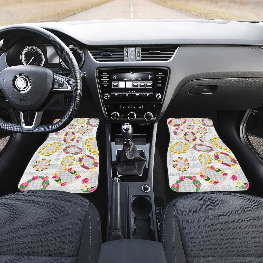 Hawaiian Kakau Tattoo Leis and Palaka Pattern Car Mats Traditional Aloha Tribal White Color