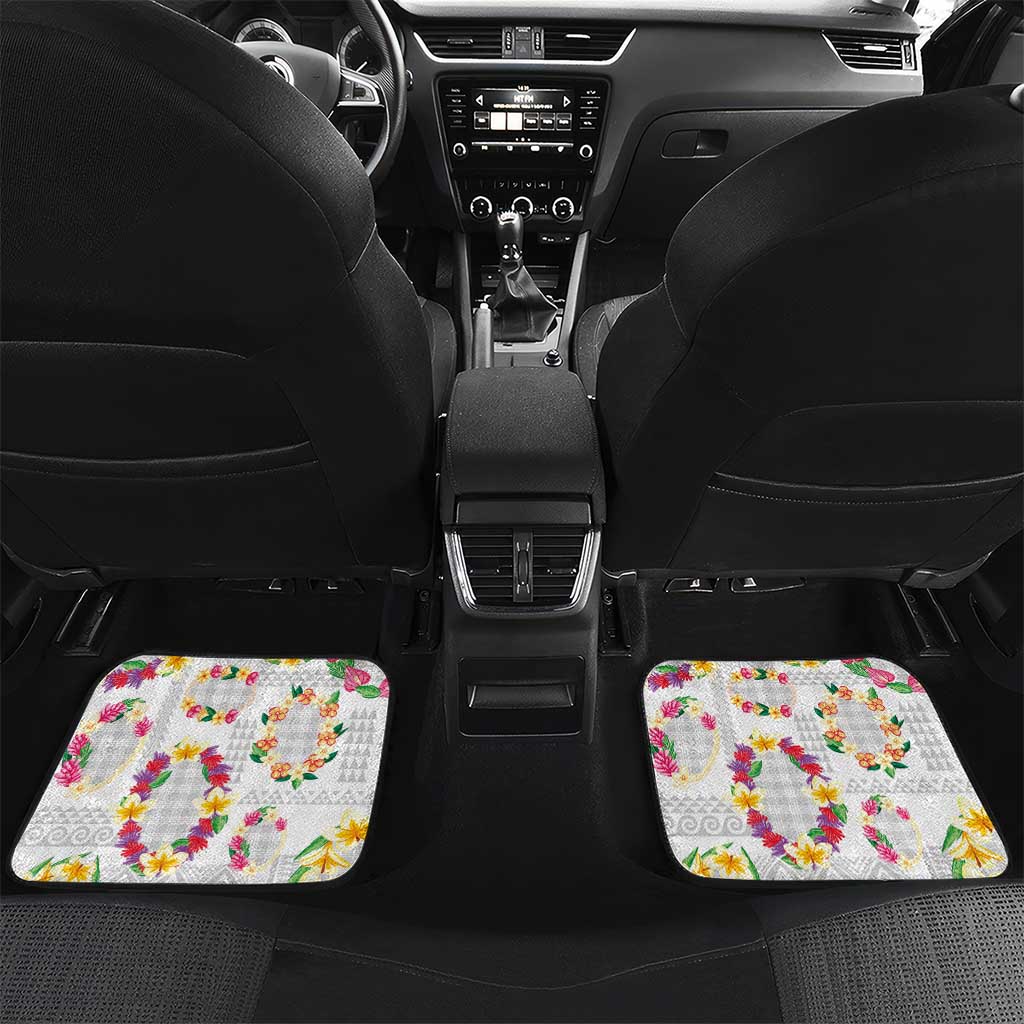 Hawaiian Kakau Tattoo Leis and Palaka Pattern Car Mats Traditional Aloha Tribal White Color