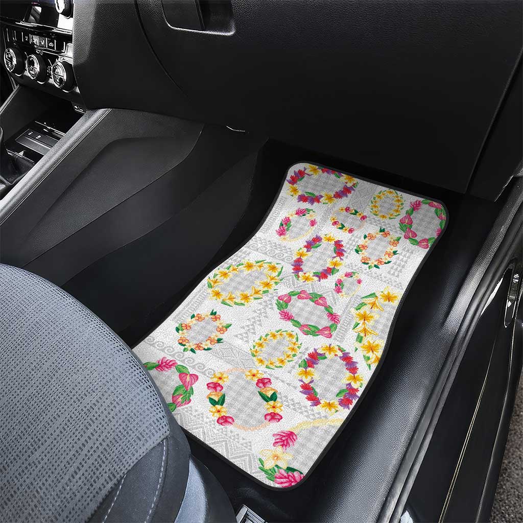 Hawaiian Kakau Tattoo Leis and Palaka Pattern Car Mats Traditional Aloha Tribal White Color