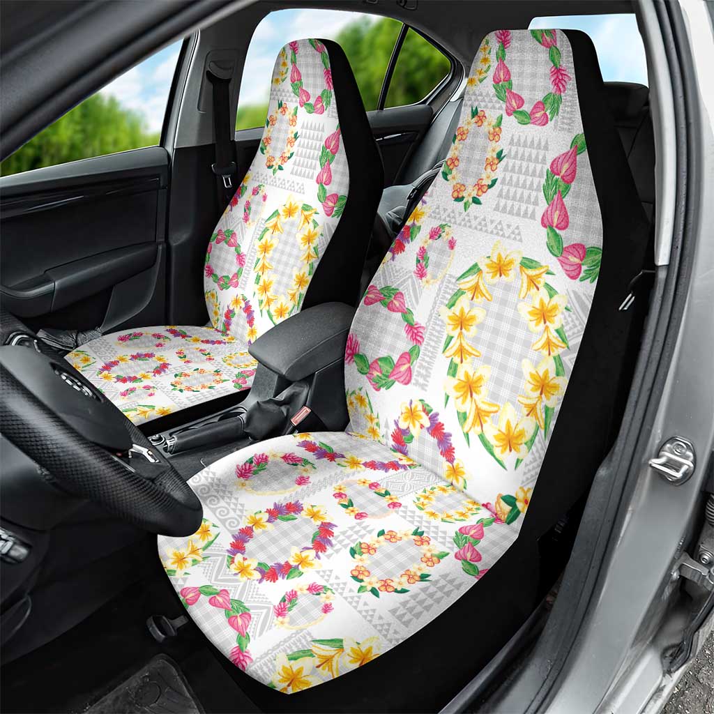 Hawaiian Kakau Tattoo Leis and Palaka Pattern Car Seat Cover Traditional Aloha Tribal White Color