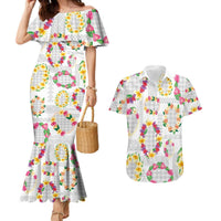 Hawaiian Kakau Tattoo Leis and Palaka Pattern Couples Matching Mermaid Dress and Hawaiian Shirt Traditional Aloha Tribal White Color LT03 White - Polynesian Pride