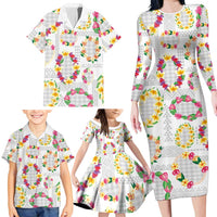 Hawaiian Kakau Tattoo Leis and Palaka Pattern Family Matching Long Sleeve Bodycon Dress and Hawaiian Shirt Traditional Aloha Tribal White Color LT03 - Polynesian Pride