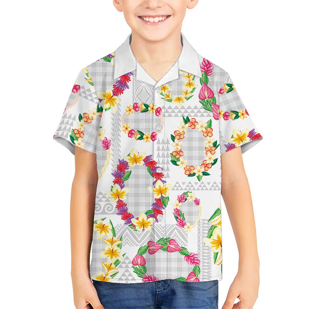 Hawaiian Kakau Tattoo Leis and Palaka Pattern Family Matching Long Sleeve Bodycon Dress and Hawaiian Shirt Traditional Aloha Tribal White Color LT03 Son's Shirt White - Polynesian Pride
