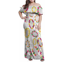 Hawaiian Kakau Tattoo Leis and Palaka Pattern Family Matching Off Shoulder Maxi Dress and Hawaiian Shirt Traditional Aloha Tribal White Color LT03 Mom's Dress White - Polynesian Pride