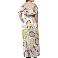 Hawaiian Kakau Tattoo Leis and Palaka Pattern Family Matching Off Shoulder Maxi Dress and Hawaiian Shirt Traditional Aloha Tribal White Color LT03 - Polynesian Pride