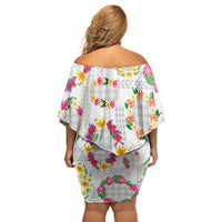 Hawaiian Kakau Tattoo Leis and Palaka Pattern Family Matching Off Shoulder Short Dress and Hawaiian Shirt Traditional Aloha Tribal White Color LT03 - Polynesian Pride