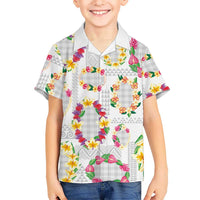 Hawaiian Kakau Tattoo Leis and Palaka Pattern Family Matching Puletasi and Hawaiian Shirt Traditional Aloha Tribal White Color LT03 Son's Shirt White - Polynesian Pride