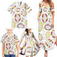Hawaiian Kakau Tattoo Leis and Palaka Pattern Family Matching Summer Maxi Dress and Hawaiian Shirt Traditional Aloha Tribal White Color LT03 - Polynesian Pride