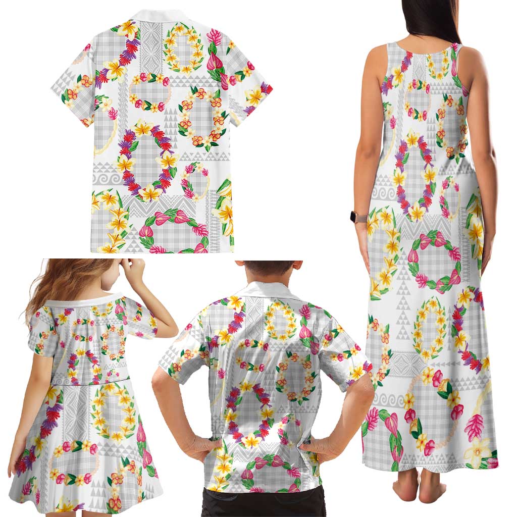 Hawaiian Kakau Tattoo Leis and Palaka Pattern Family Matching Tank Maxi Dress and Hawaiian Shirt Traditional Aloha Tribal White Color LT03 - Polynesian Pride