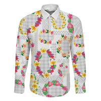 Hawaiian Kakau Tattoo Leis and Palaka Pattern Family Matching Tank Maxi Dress and Hawaiian Shirt Traditional Aloha Tribal White Color LT03 Dad's Shirt - Long Sleeve White - Polynesian Pride