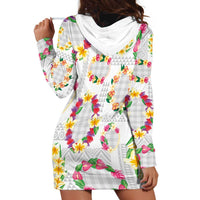 Hawaiian Kakau Tattoo Leis and Palaka Pattern Hoodie Dress Traditional Aloha Tribal White Color