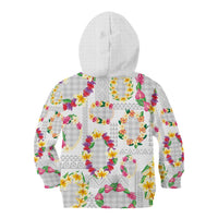 Hawaiian Kakau Tattoo Leis and Palaka Pattern Kid Hoodie Traditional Aloha Tribal White Color