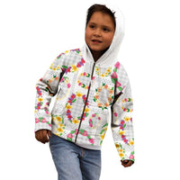 Hawaiian Kakau Tattoo Leis and Palaka Pattern Kid Hoodie Traditional Aloha Tribal White Color