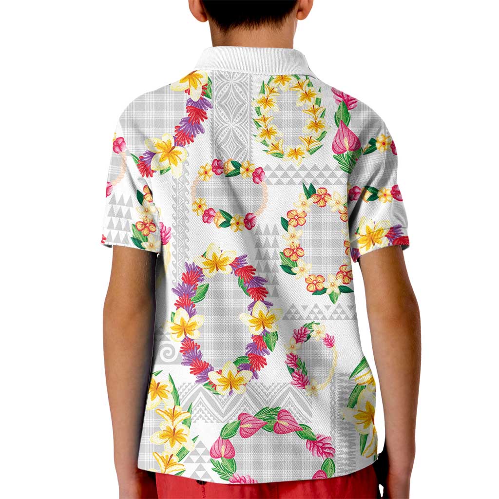 Hawaiian Kakau Tattoo Leis and Palaka Pattern Kid Polo Shirt Traditional Aloha Tribal White Color