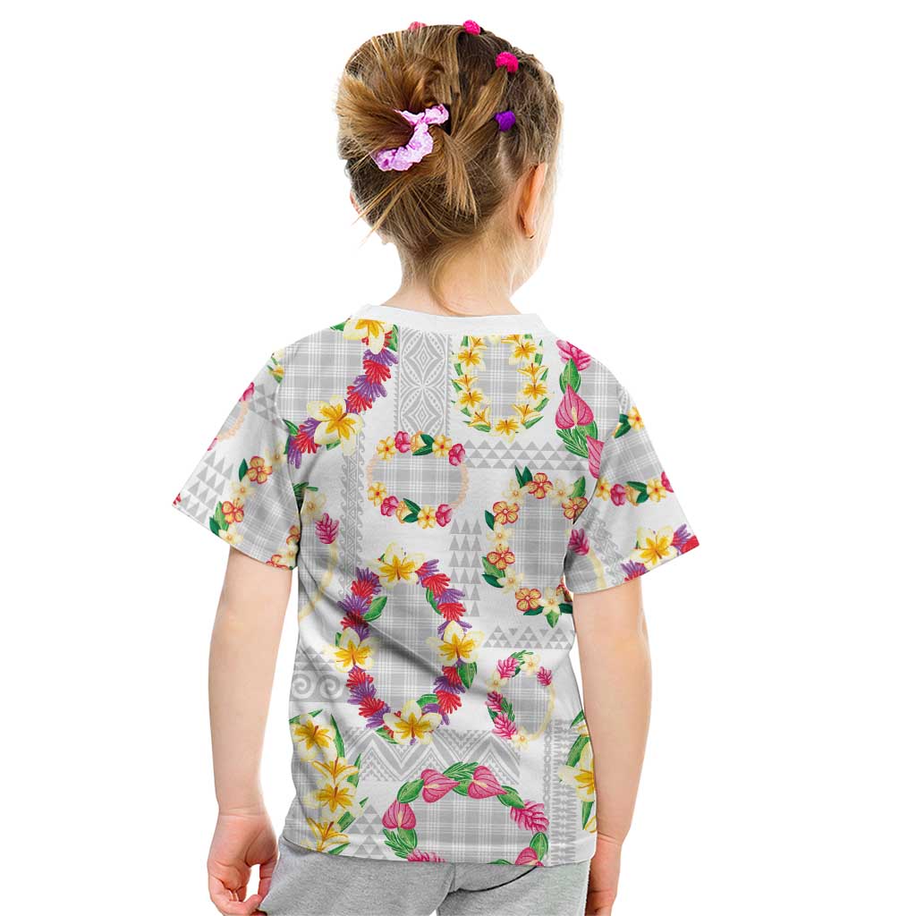 Hawaiian Kakau Tattoo Leis and Palaka Pattern Kid T Shirt Traditional Aloha Tribal White Color
