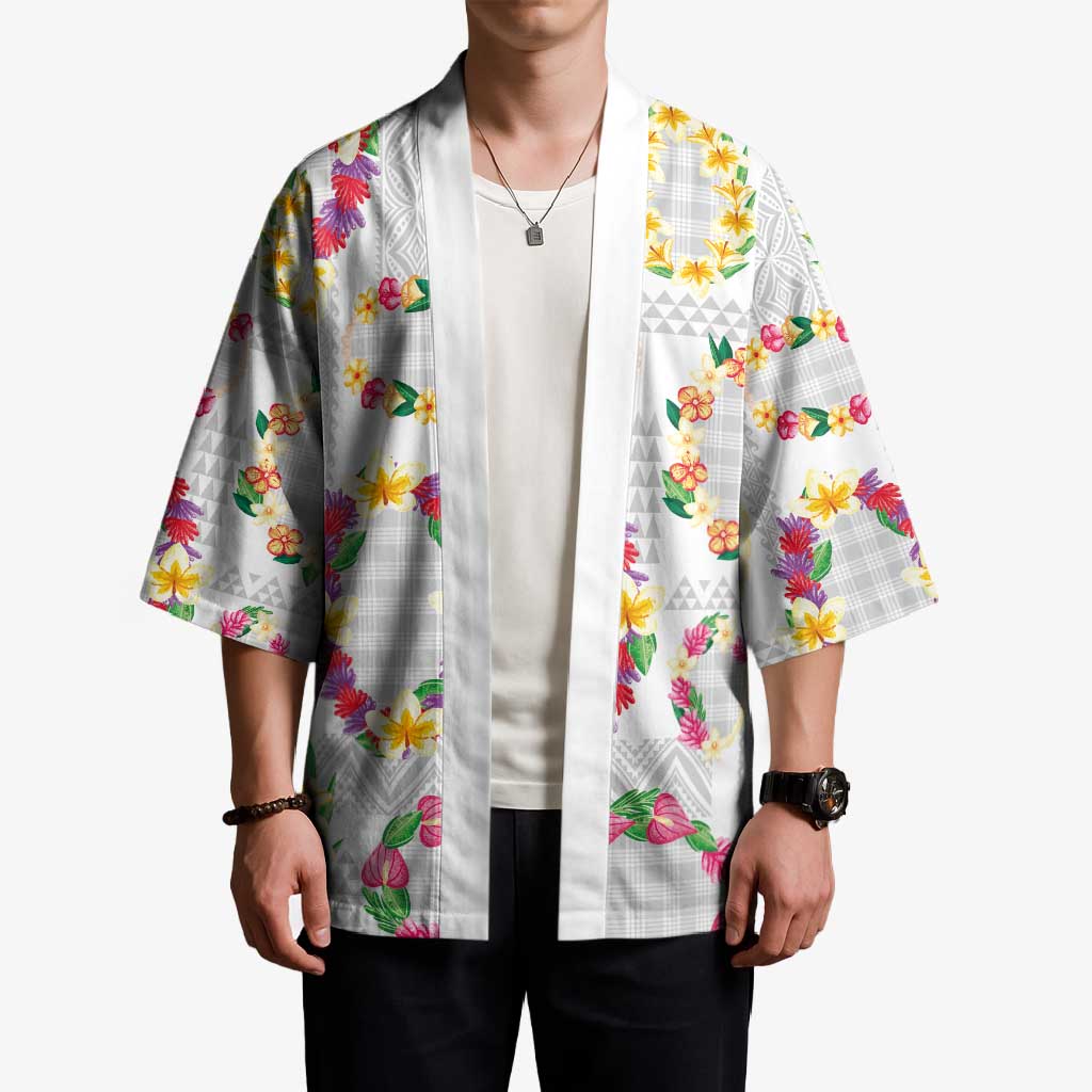Hawaiian Kakau Tattoo Leis and Palaka Pattern Kimono Traditional Aloha Tribal White Color