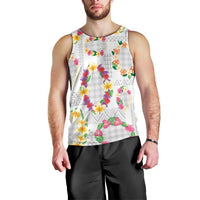 Hawaiian Kakau Tattoo Leis and Palaka Pattern Men Tank Top Traditional Aloha Tribal White Color