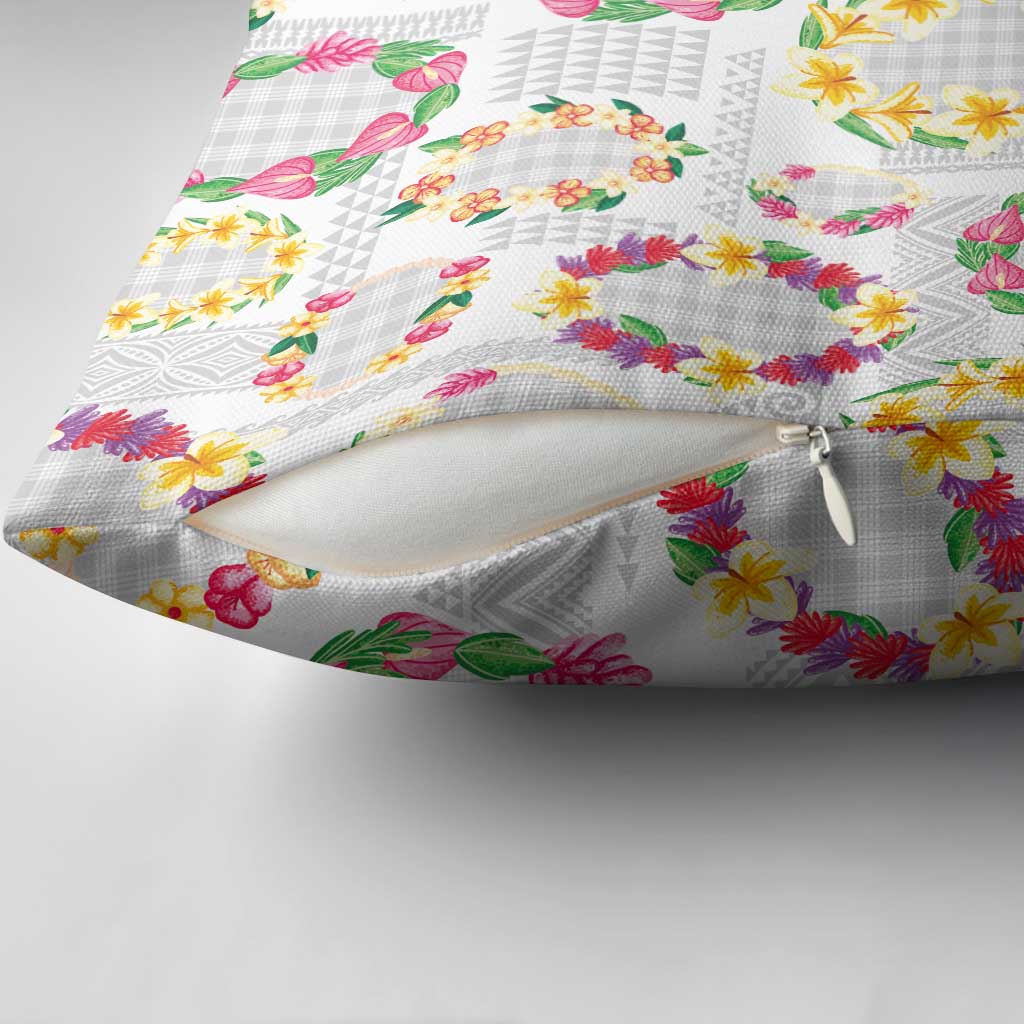 Hawaiian Kakau Tattoo Leis and Palaka Pattern Pillow Cover Traditional Aloha Tribal White Color