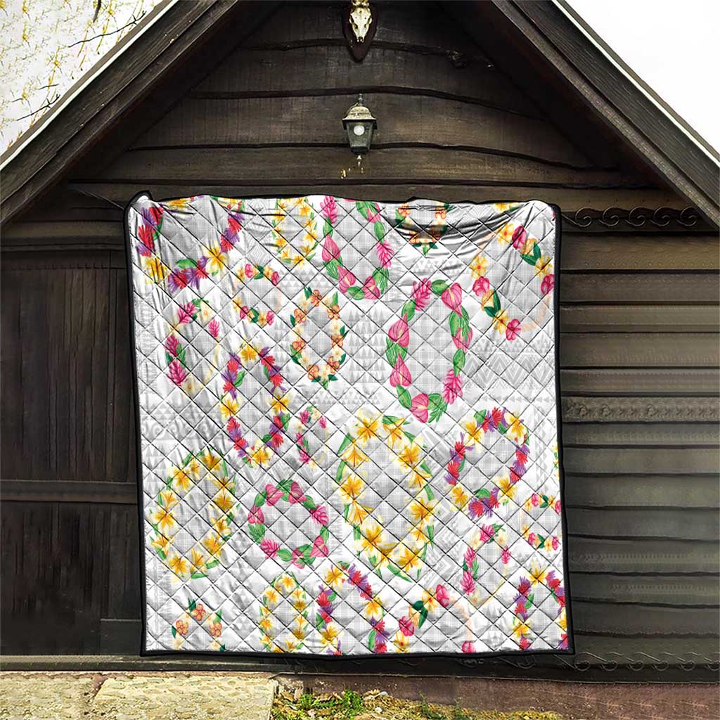 Hawaiian Kakau Tattoo Leis and Palaka Pattern Quilt Traditional Aloha Tribal White Color