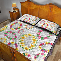 Hawaiian Kakau Tattoo Leis and Palaka Pattern Quilt Bed Set Traditional Aloha Tribal White Color