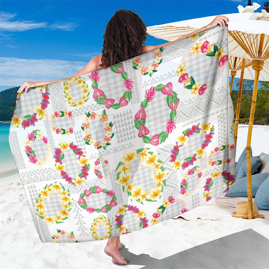 Hawaiian Kakau Tattoo Leis and Palaka Pattern Sarong Traditional Aloha Tribal White Color