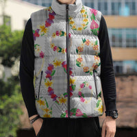 Hawaiian Kakau Tattoo Leis and Palaka Pattern Sleeveless Puffer Jacket Traditional Aloha Tribal White Color