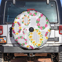 Hawaiian Kakau Tattoo Leis and Palaka Pattern Spare Tire Cover Traditional Aloha Tribal White Color