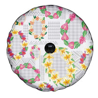 Hawaiian Kakau Tattoo Leis and Palaka Pattern Spare Tire Cover Traditional Aloha Tribal White Color