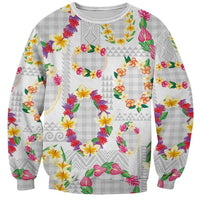 Hawaiian Kakau Tattoo Leis and Palaka Pattern Sweatshirt Traditional Aloha Tribal White Color
