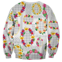 Hawaiian Kakau Tattoo Leis and Palaka Pattern Sweatshirt Traditional Aloha Tribal White Color