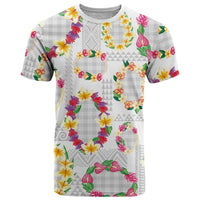 Hawaiian Kakau Tattoo Leis and Palaka Pattern T Shirt Traditional Aloha Tribal White Color
