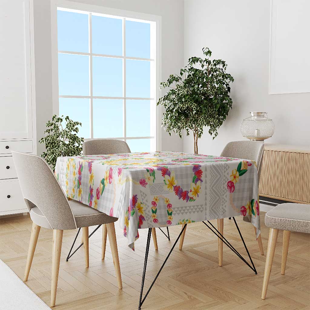 Hawaiian Kakau Tattoo Leis and Palaka Pattern Tablecloth Traditional Aloha Tribal White Color