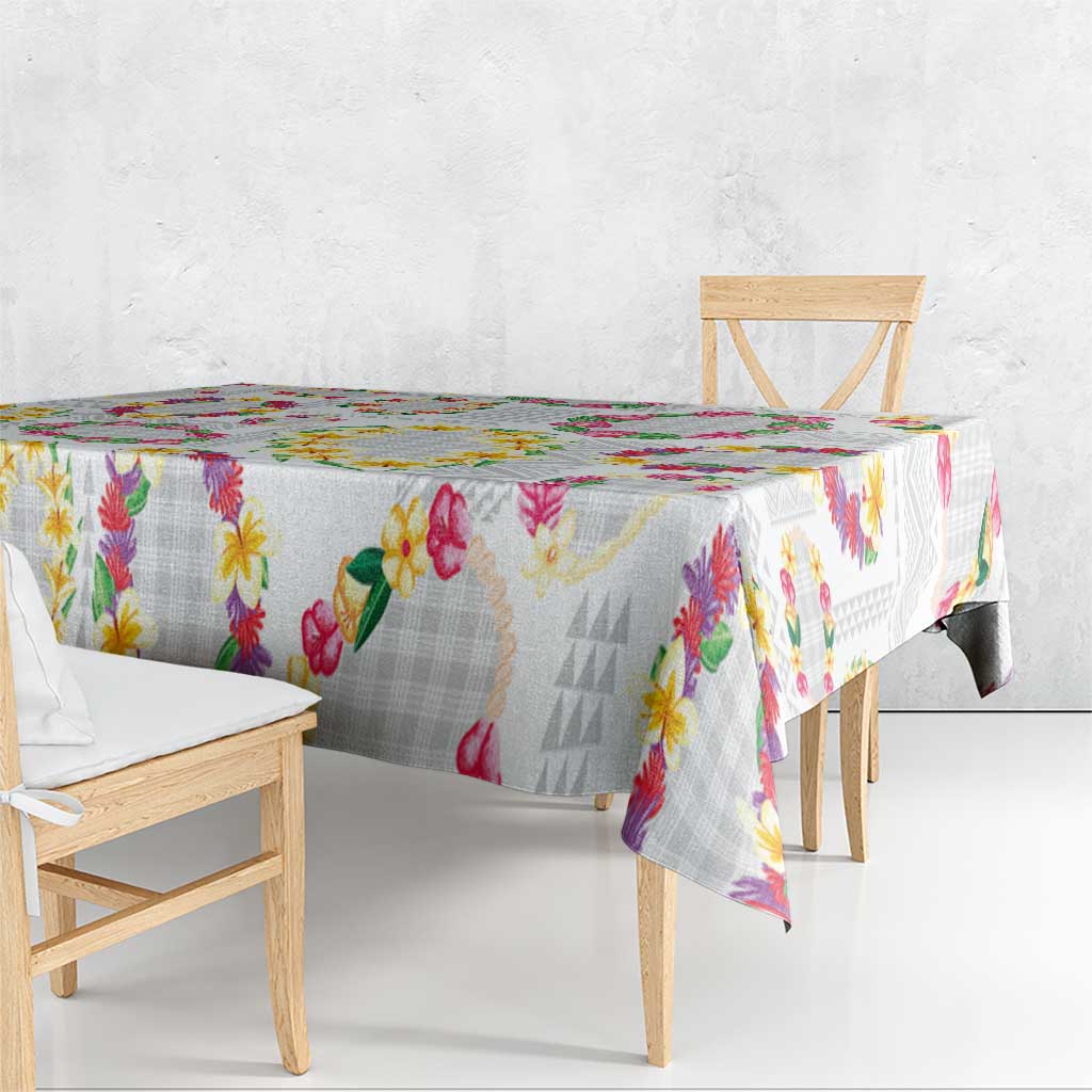 Hawaiian Kakau Tattoo Leis and Palaka Pattern Tablecloth Traditional Aloha Tribal White Color