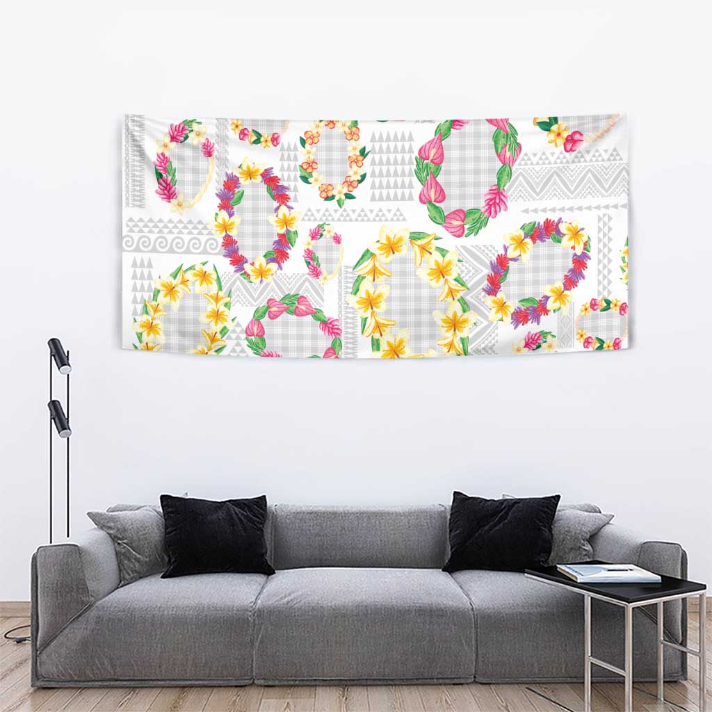 Hawaiian Kakau Tattoo Leis and Palaka Pattern Tapestry Traditional Aloha Tribal White Color