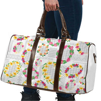 Hawaiian Kakau Tattoo Leis and Palaka Pattern Travel Bag Traditional Aloha Tribal White Color