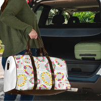 Hawaiian Kakau Tattoo Leis and Palaka Pattern Travel Bag Traditional Aloha Tribal White Color