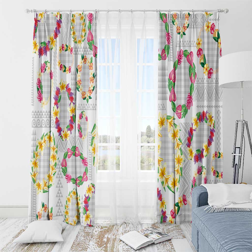 Hawaiian Kakau Tattoo Leis and Palaka Pattern Window Curtain Traditional Aloha Tribal White Color