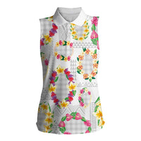 Hawaiian Kakau Tattoo Leis and Palaka Pattern Women Sleeveless Polo Shirt Traditional Aloha Tribal White Color LT03 Female White - Polynesian Pride
