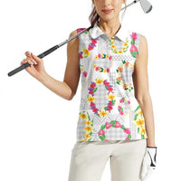 Hawaiian Kakau Tattoo Leis and Palaka Pattern Women Sleeveless Polo Shirt Traditional Aloha Tribal White Color LT03 - Polynesian Pride