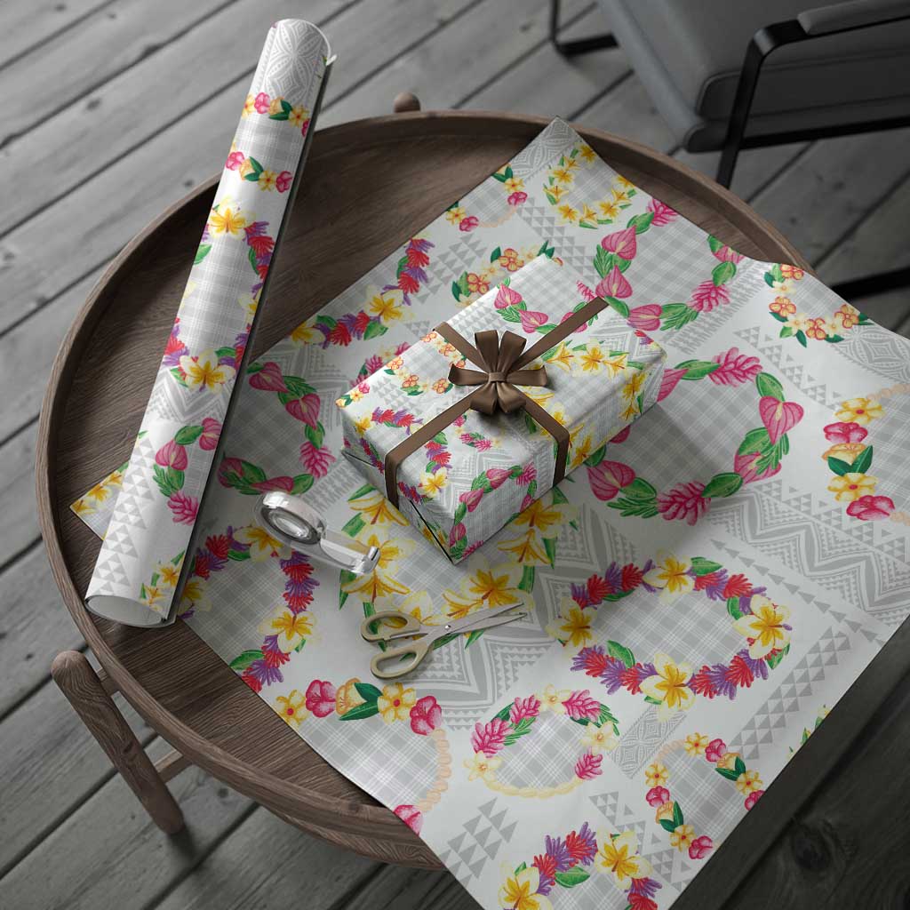 Hawaiian Kakau Tattoo Leis and Palaka Pattern Wrapping Paper Traditional Aloha Tribal White Color