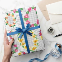 Hawaiian Kakau Tattoo Leis and Palaka Pattern Wrapping Paper Traditional Aloha Tribal White Color