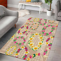 Hawaiian Kakau Tattoo Leis and Palaka Pattern Area Rug Traditional Aloha Tribal Beige Color
