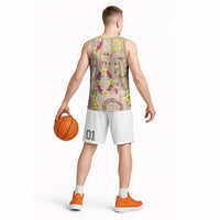 Hawaiian Kakau Tattoo Leis and Palaka Pattern Basketball Jersey Traditional Aloha Tribal Beige Color