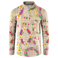 Hawaiian Kakau Tattoo Leis and Palaka Pattern Button Sweatshirt Traditional Aloha Tribal Beige Color
