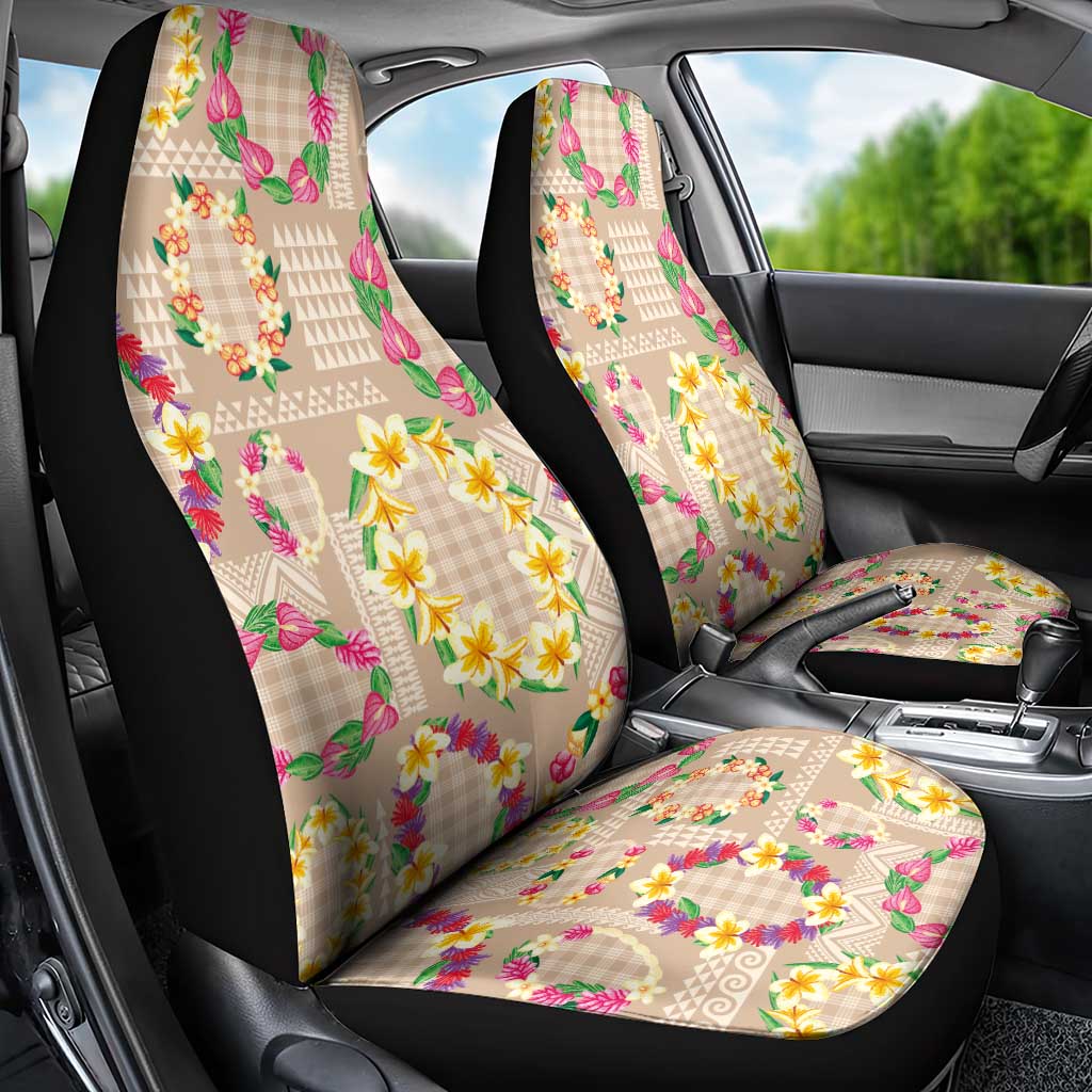 Hawaiian Kakau Tattoo Leis and Palaka Pattern Car Seat Cover Traditional Aloha Tribal Beige Color