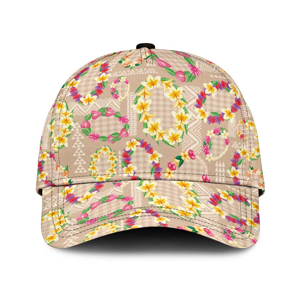 Hawaiian Kakau Tattoo Leis and Palaka Pattern Classic Cap Traditional Aloha Tribal Beige Color