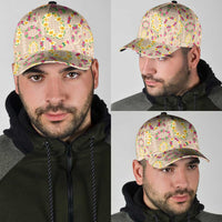 Hawaiian Kakau Tattoo Leis and Palaka Pattern Classic Cap Traditional Aloha Tribal Beige Color