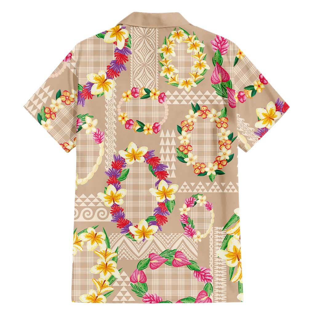 Hawaiian Kakau Tattoo Leis and Palaka Pattern Family Matching Off Shoulder Maxi Dress and Hawaiian Shirt Traditional Aloha Tribal Beige Color LT03 - Polynesian Pride