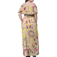 Hawaiian Kakau Tattoo Leis and Palaka Pattern Family Matching Off Shoulder Maxi Dress and Hawaiian Shirt Traditional Aloha Tribal Beige Color LT03 - Polynesian Pride